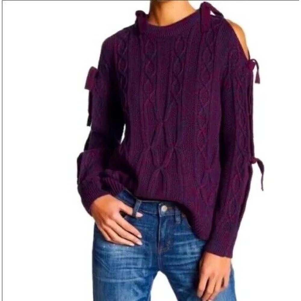 Project Naadam Cable Knit Tie Sleeve Sweater Small S Purple Pink